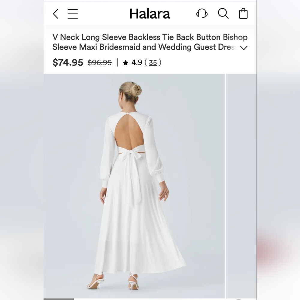 HALARA White Long Sleeve Bishop Sleeve Dress